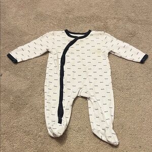 Adorable White Footie with Navy Trim